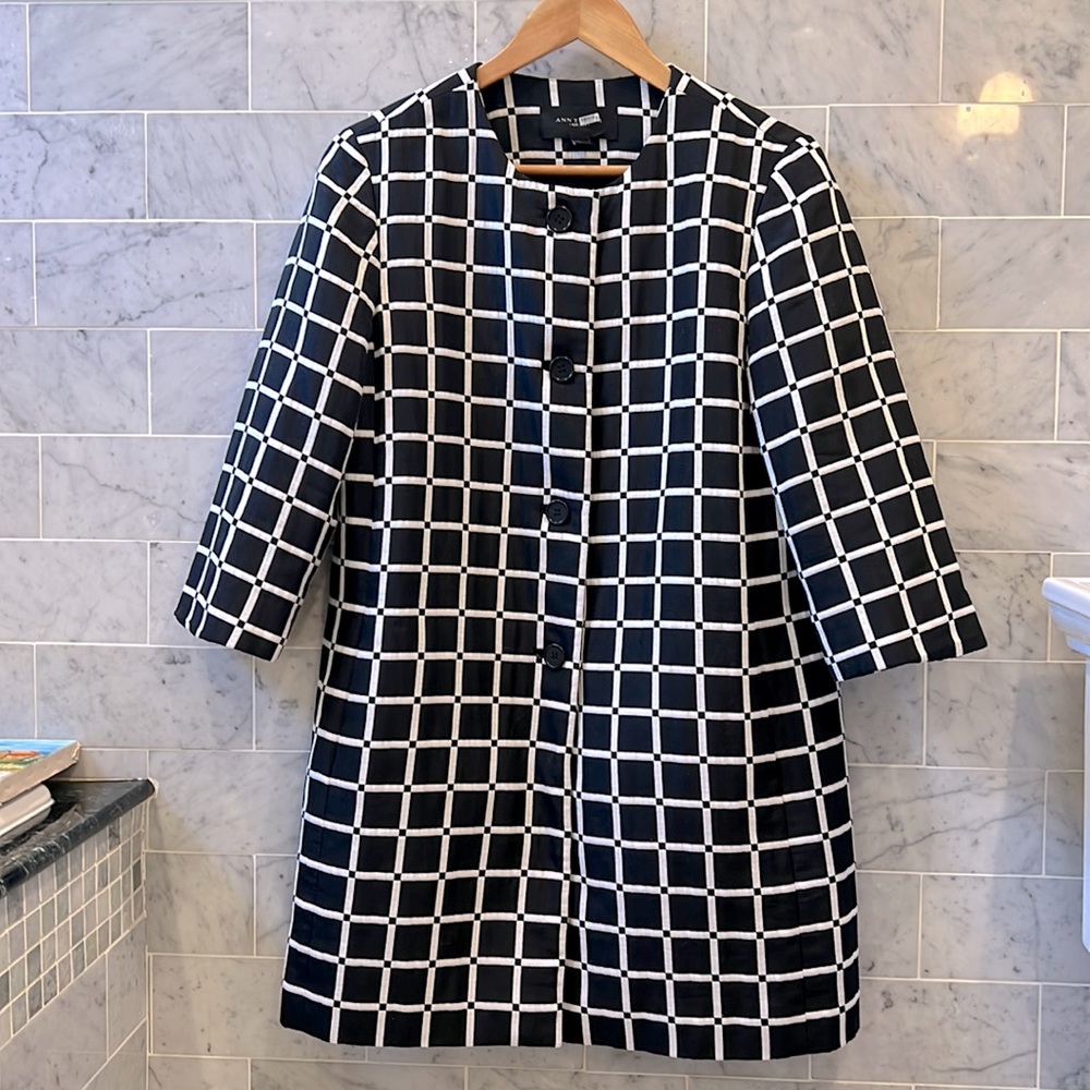 Ann Taylor Black and White Checkered Blazer
